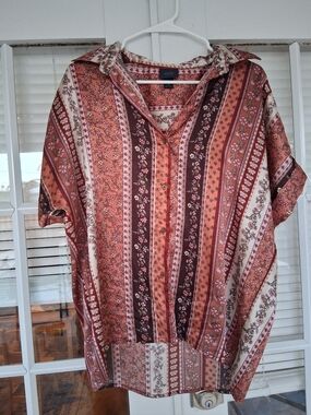 Daytrip Rust Multi Striped Floral Button-Down Top